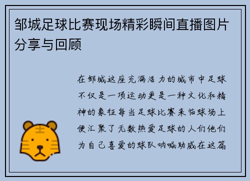 邹城足球比赛现场精彩瞬间直播图片分享与回顾